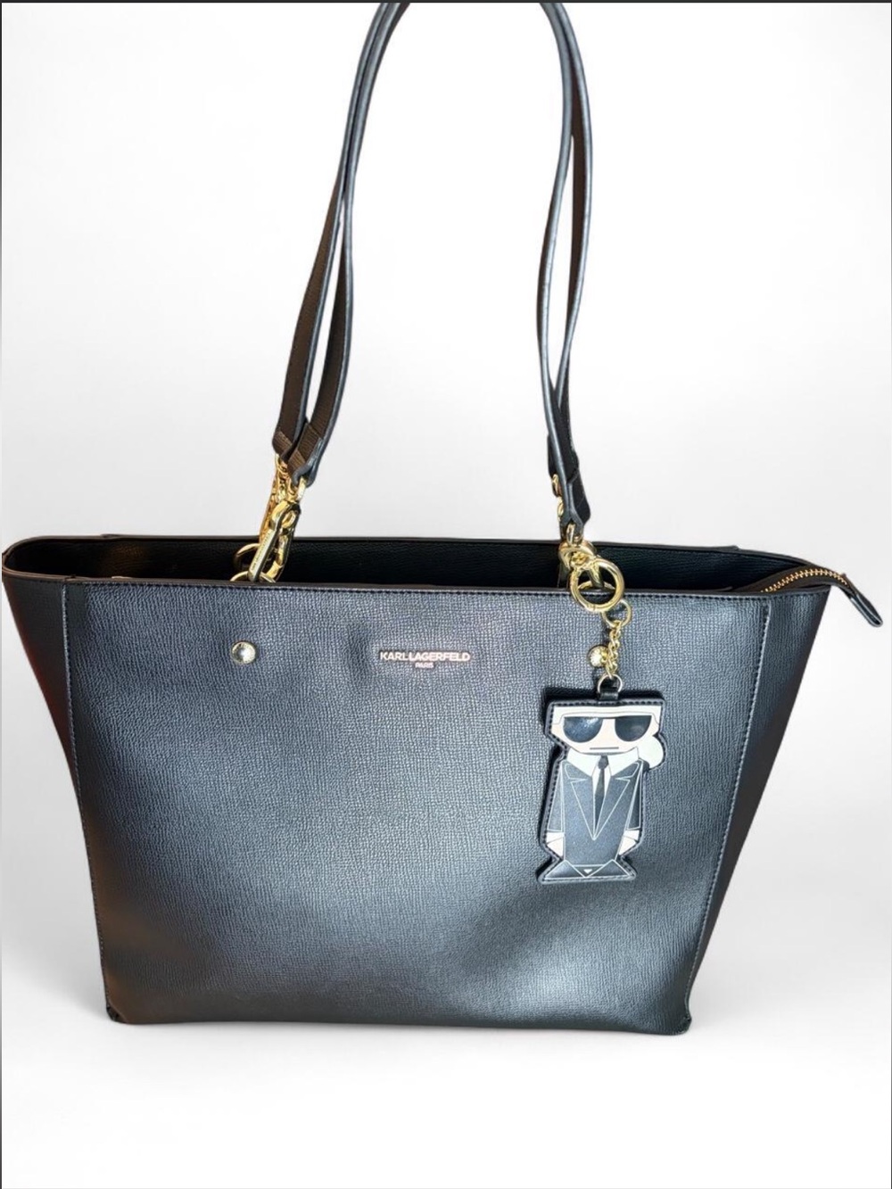 Karl Lagerfeld Black Tote with Signature Icon Charm